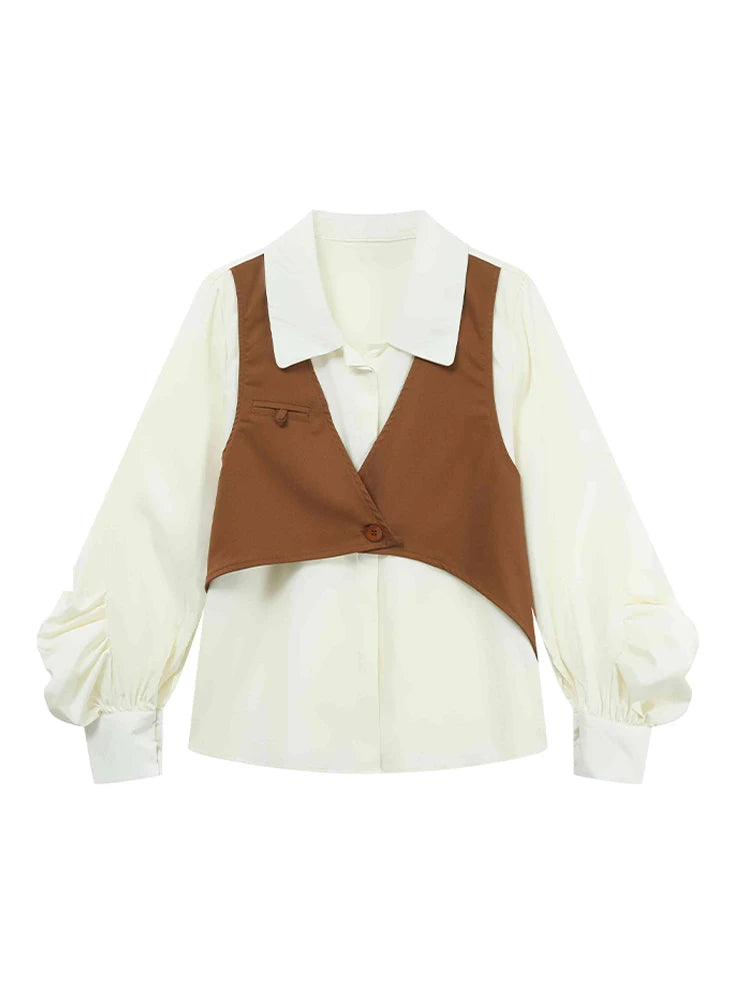 Women's Y2K Retro Coffee Brown Polo Neck Blouse - 90s-2000s Vintage Long Sleeve Elegant Top Autumn 2025