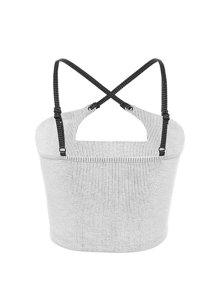 Women's Camisole Spaghetti Strap Crop Top Vintage Y2k Summer Fashion Tank Top Sexy Hollow Out Sleeveless Off Shoulder Vest 2023