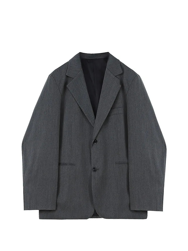 Grey Blazer Coat Women Korean Casual Loose 2022 Autumn Oversized Single-breasted Turndown Collar Long Sleeve Suit Jacket Female