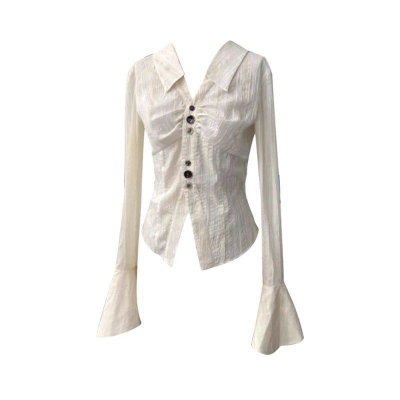 Women Shirts and Blouse Y2k 90s Vintage Korean Style Harajuku 2000s Elegant Polo-Neck Long Sleeve Shirt Top 2023 Clothes Autumn