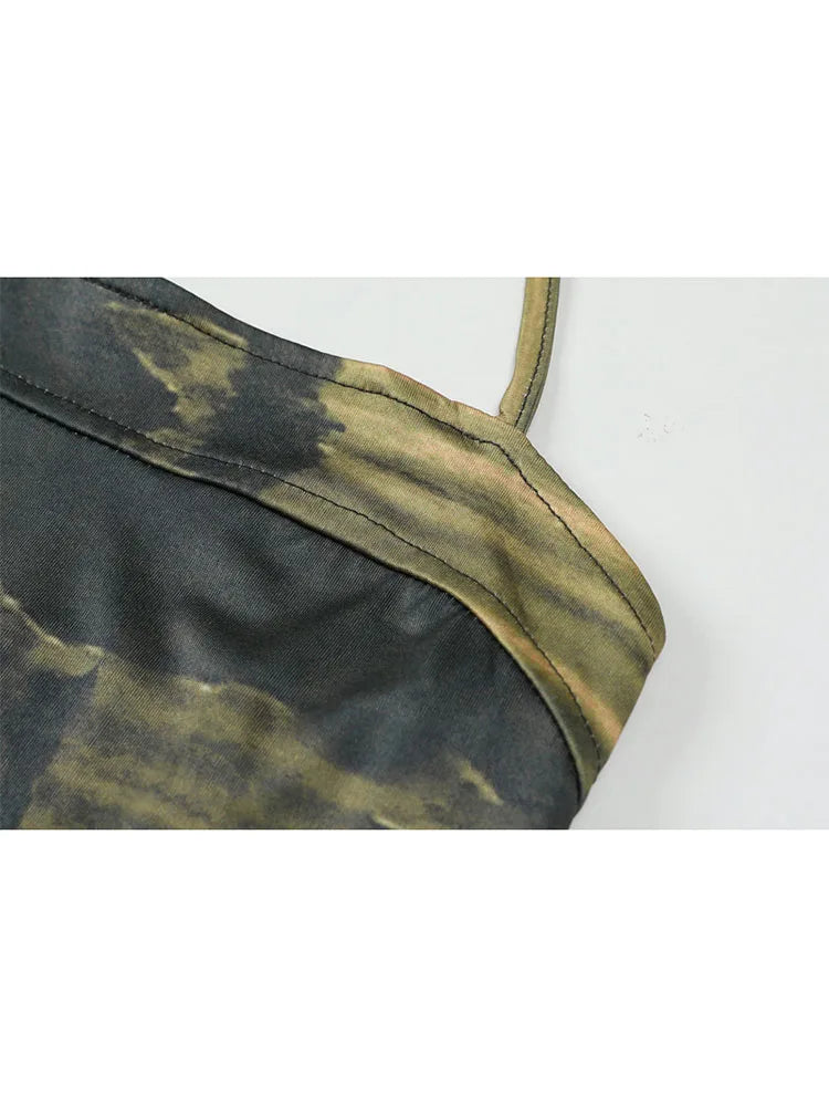 2022 Summer New Design Print Suspender Top Women's Sexy Bodycon Crop Tops Camouflage Bandage Female Retro Off Shoulder Camisole