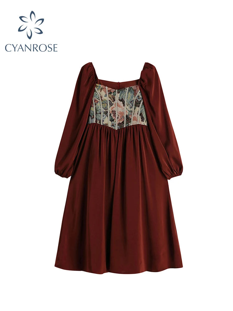 Romantic French Dress 2025 Spring Vintage Mori Girl Mid Long Frocks Female Long Sleeve Fashion Loose Holiday Party Club Dresses