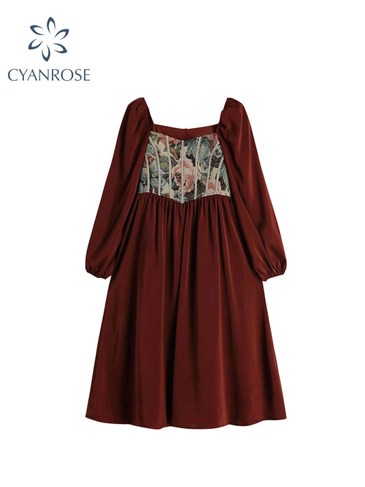 Romantic French Dress 2025 Spring Vintage Mori Girl Mid Long Frocks Female Long Sleeve Fashion Loose Holiday Party Club Dresses