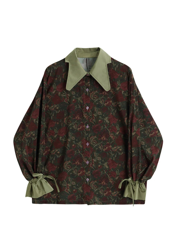 Autumn Vintage Style Floral Printing Loose Women's Blouse Shirt Korean Casual Long Sleeve Ladies Button Blouses Female Tops