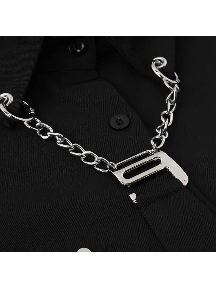 2025 Spring Gothic Punk Women's Blouses Long Sleeve Black Vintage High Street Harajuku Oversize Shirt Female Cardigan Tops