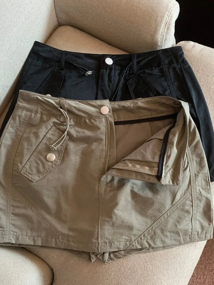 Women's Grey A-line Cargo Skirt Vintage Y2k 90s Aesthetic Skirt Harajuku Korean Elegant Skirts 2000s Fashion Clothes 2024 Summer