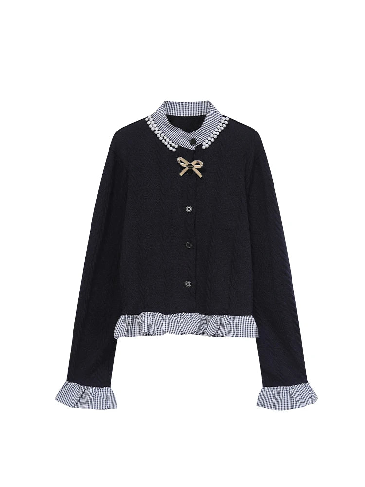 Women's Navy Cardigan Sweater Harajuku Preppy Style Long Sleeves Sweaters Jumper Aesthetic Vintage Y2k 2000s Emo Clothes Autumn