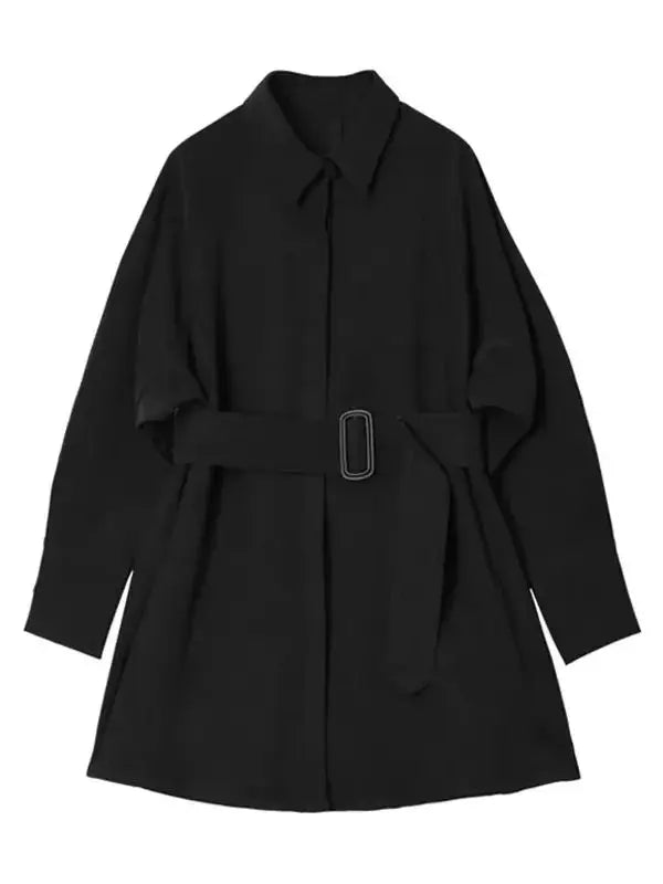 2025 Korean Gothic Blouse Black Sash Vintage Loose