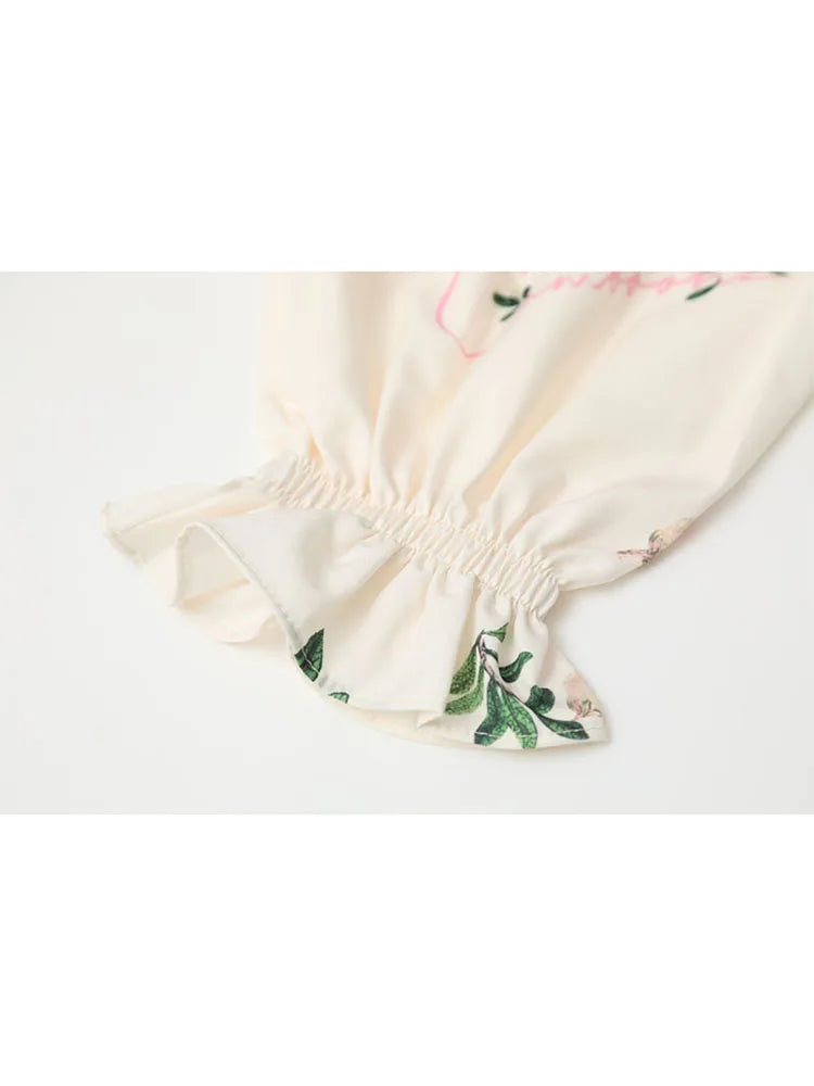 Korean Style Fashion Women Botany Print Shirt Doll Collar Casual Long-Sleeved Women 2022 Autumn New Blouses Chiffon Shirt