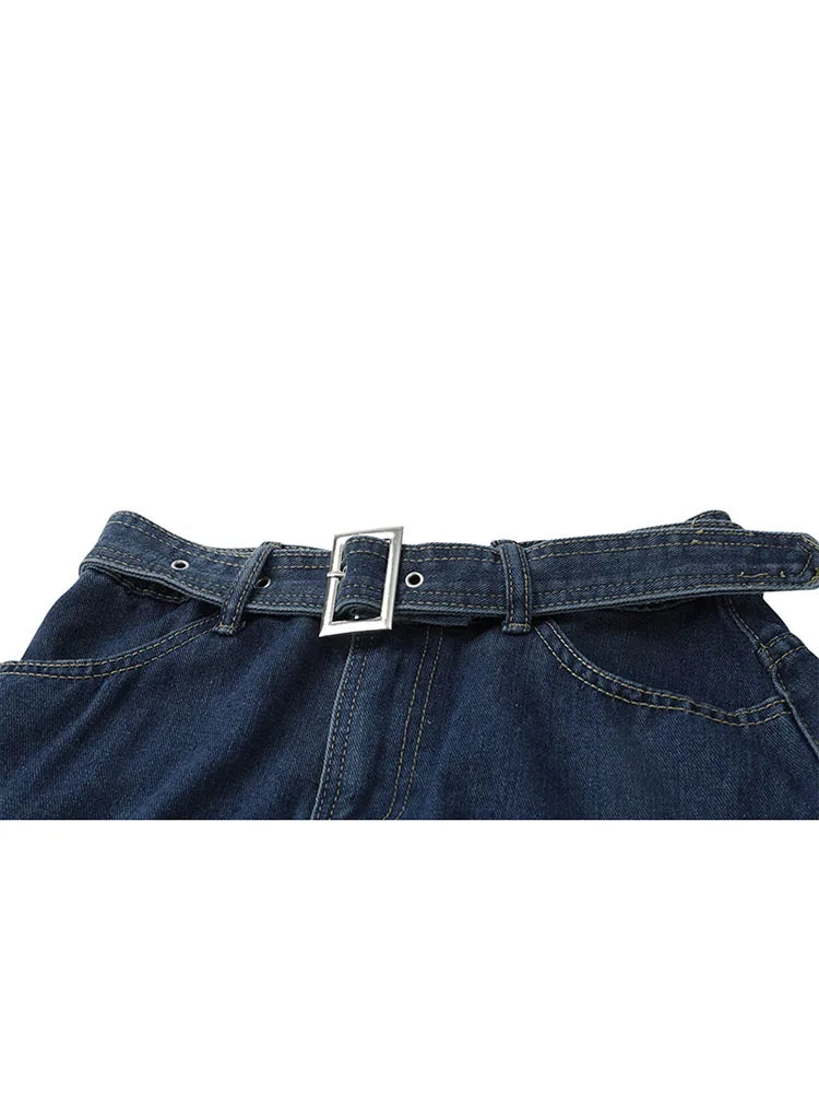 Y2k High Waist Denim Mini Pleated Skirts With Belt Women 2021 Summer Fashion Retro A Line Skirt Korean Ins Female Casual Skirts