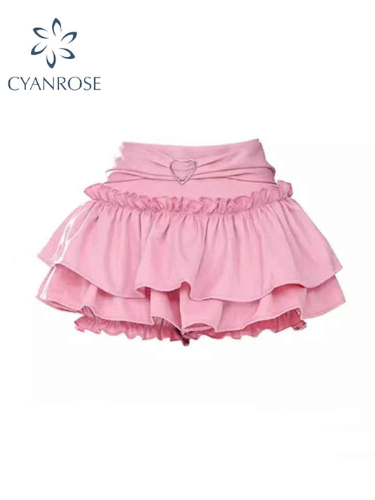 Women Pink A-line Skirt Aesthetic Y2k Mini Pleated Skirts Aesthetic Harajuku Korean Skirt 2000s Vintage Cutecore Clothes Summer