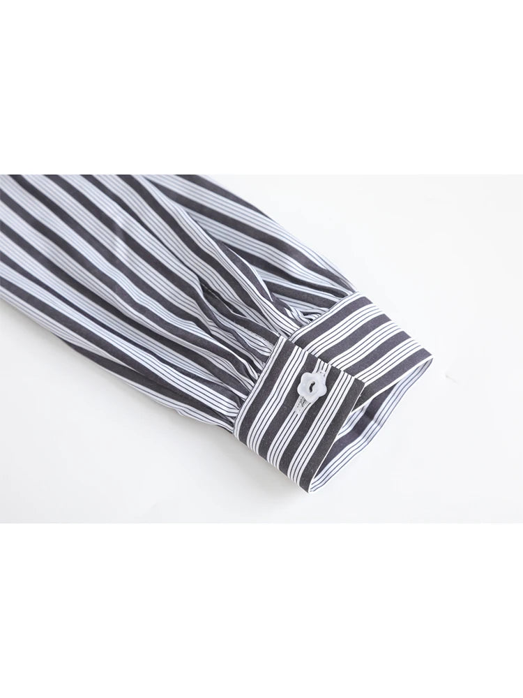 Women's Striped Blouse Shirt Tops Korean Vintage Fashion Shirt Y2k Kawaii Peter Pan Collar Long Sleeve Shirt Ladies Autumn 2023