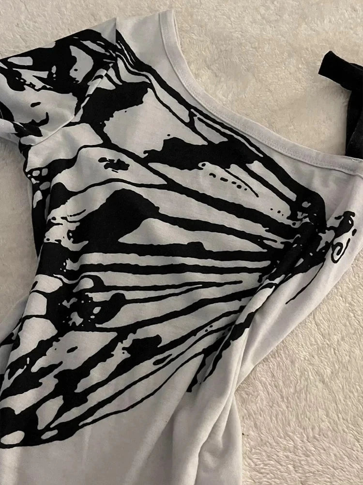 Women's T-shirt Off Shoulder Harajuku Butterfly Print Y2k Graphic Short Sleeve Tee Top Fashion Vintage Streetwear T-shirts 2025