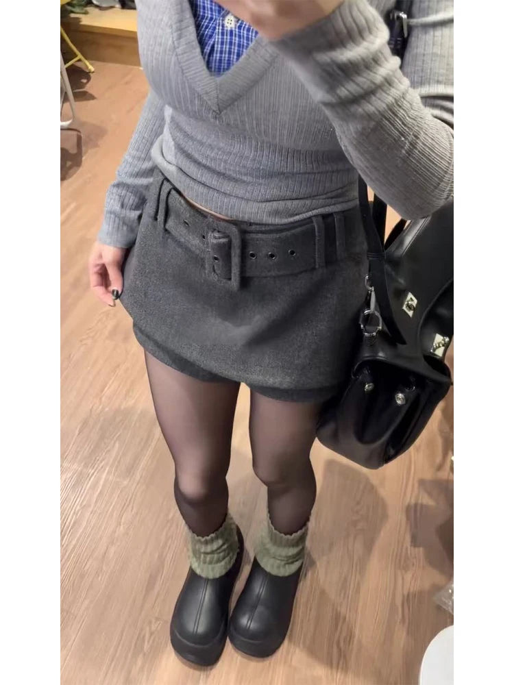 Women Grey A-line Skirt Vintage 90s Aesthetic Streetwear Y2k Mini Skirt Harajuku Shorts Skirt 2000s Fashion Clothes 2025 Summer