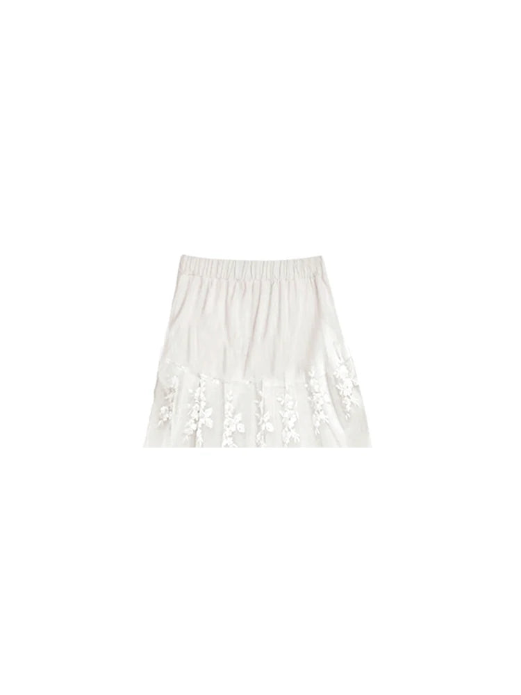 Women's White Y2k A-line Lace Skirt Elegant Harajuku Long Skirts Streetwear 90s Aesthetic Vintage Mori Dirl Skirt 2000s Clothes