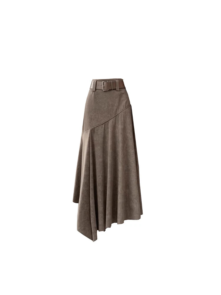 Women's Brown A-line Skirt 90s Aesthetic Y2k Long Skirts Harajuku Korean Asymmetrical Skirt 2000s Vintage Fashion Clothes Summer
