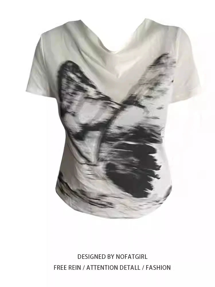 Punk Vintage Butterfly T Shirt Women Clothes Streetwear Gothic Grunge White Tees Sexy Summer Emo Aesthetic Short Sleeve Y2k Top