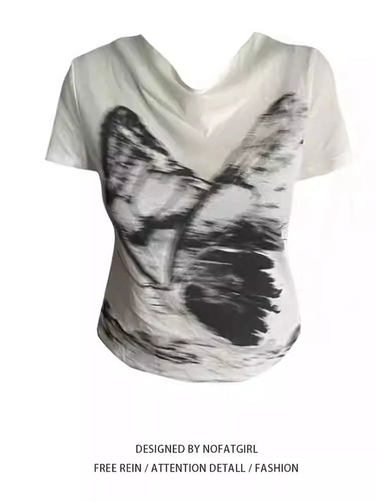 Punk Vintage Butterfly T Shirt Women Clothes Streetwear Gothic Grunge White Tees Sexy Summer Emo Aesthetic Short Sleeve Y2k Top