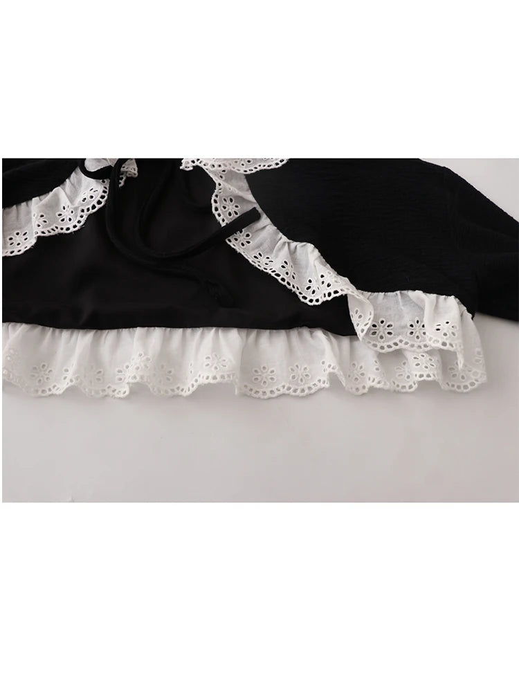 Women's Shirts and Blouses Gothic Black Korean Style Harajuku Fashion Vintage Lace Patchwork Shir Cropt Top Clothes Summer 2023
