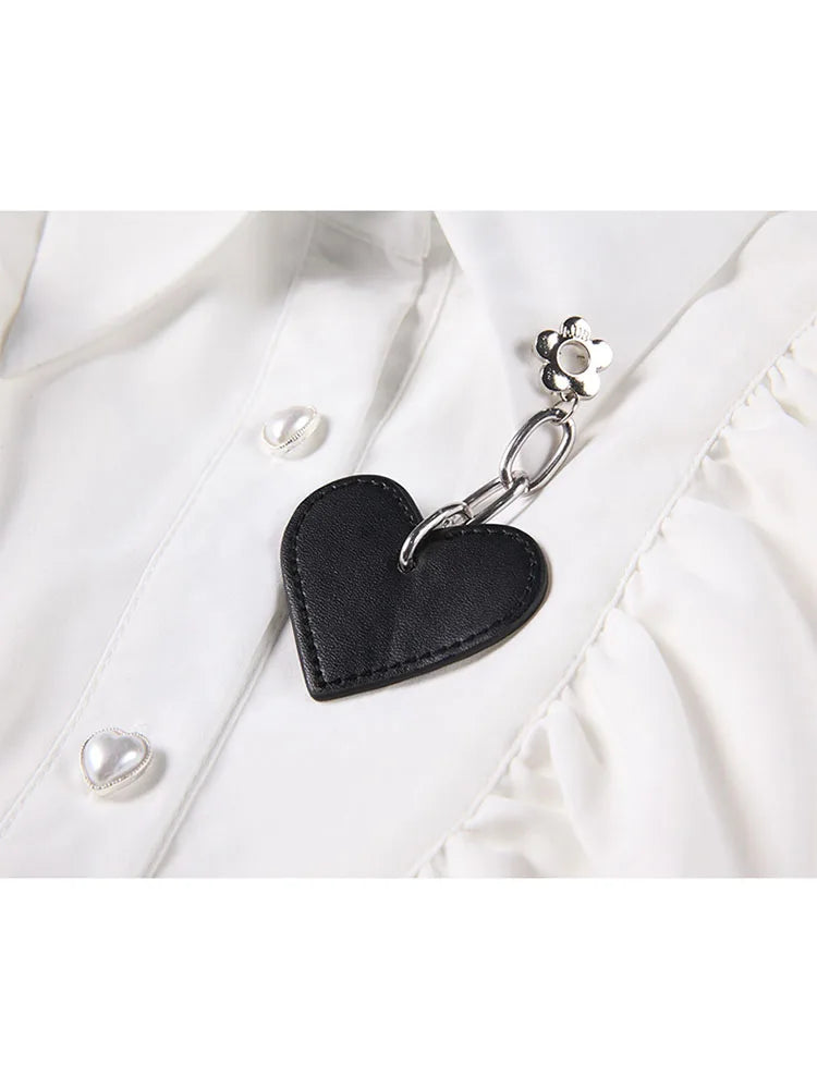 Women's 2025 Autumn Vintage Blouse - Tiered Ruffles & Heart Bubble Sleeve with Auricular Edge White Romantic Top