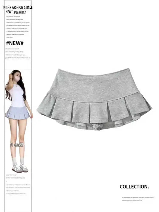 Women's Grey A-line Skirt Vintage Aesthetic Y2k Preppy Mini Skirts Harajuku Korean Oversize Skirts 2000s Cutecore Clothes Summer