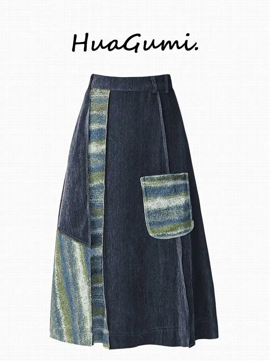 Women Y2k A-line Skirt Harajuku Patchwork Skirts Aesthetic Vintage Harajuku Korean Female Fashion Long Skirt 2000s Clothes