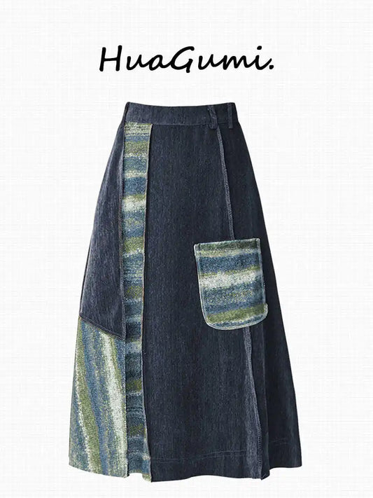 Women Y2k A-line Skirt Harajuku Patchwork Skirts Aesthetic Vintage Harajuku Korean Female Fashion Long Skirt 2000s Clothes