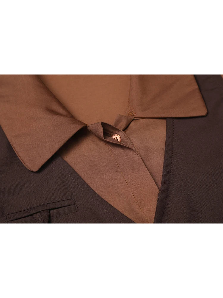 Women's Y2K Retro Coffee Brown Polo Neck Blouse - 90s-2000s Vintage Long Sleeve Elegant Top Autumn 2025