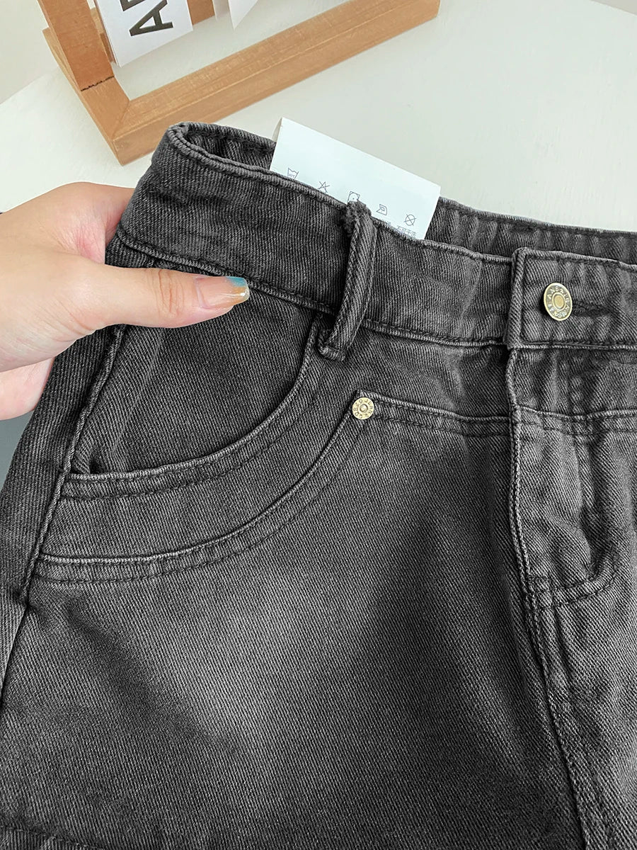 Women Gothic A-line Denim Skirt Elegant Harajuku Y2k Mini Jean Shorts Skirts Aesthetic Vintage Cowboy Skirt 2000s Clothes Summer