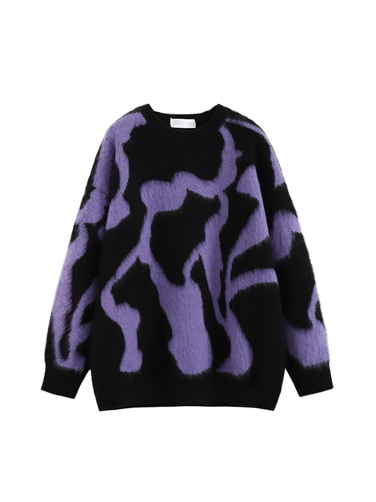 Women Purple Pullover Knitted Sweater Harajuku Aesthetic Y2k Large Size Long Sleeves Sweaters Fashion Vintage 2000s Clothes 2024