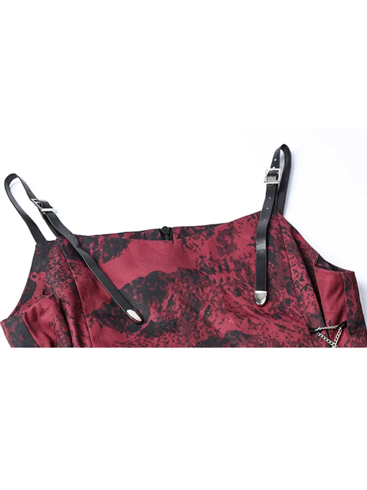 Retro Tie Dyed Women's Spaghetti Strap Dress 2025 Summer Streetwear Sexy Off Shoulder Bandage Y2k Gothic A-Line Mini Dress Girl