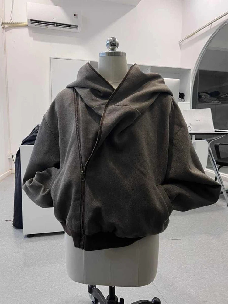 Women's Grey Sweatshirt Korean Solid Pullover Hoodies Y2k Streetwear Long Sleeve Simple Basic Oversize Sweatshirts Autumn Winter