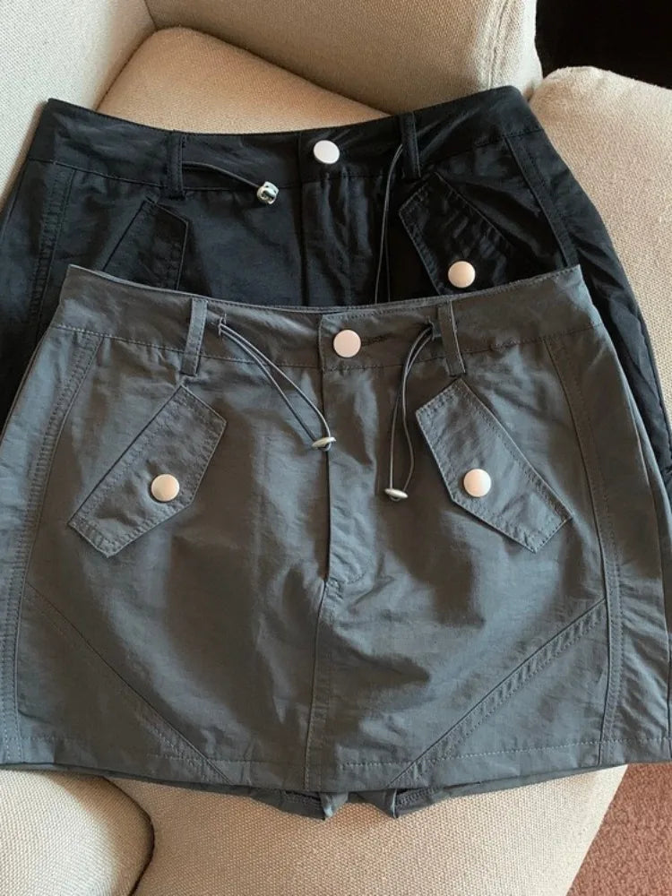 Women's Grey A-line Cargo Skirt Vintage Y2k 90s Aesthetic Skirt Harajuku Korean Elegant Skirts 2000s Fashion Clothes 2024 Summer