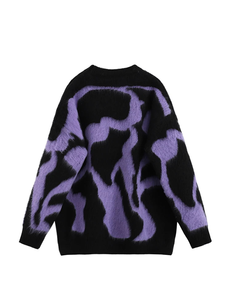 Women Purple Pullover Knitted Sweater Harajuku Aesthetic Y2k Large Size Long Sleeves Sweaters Fashion Vintage 2000s Clothes 2024