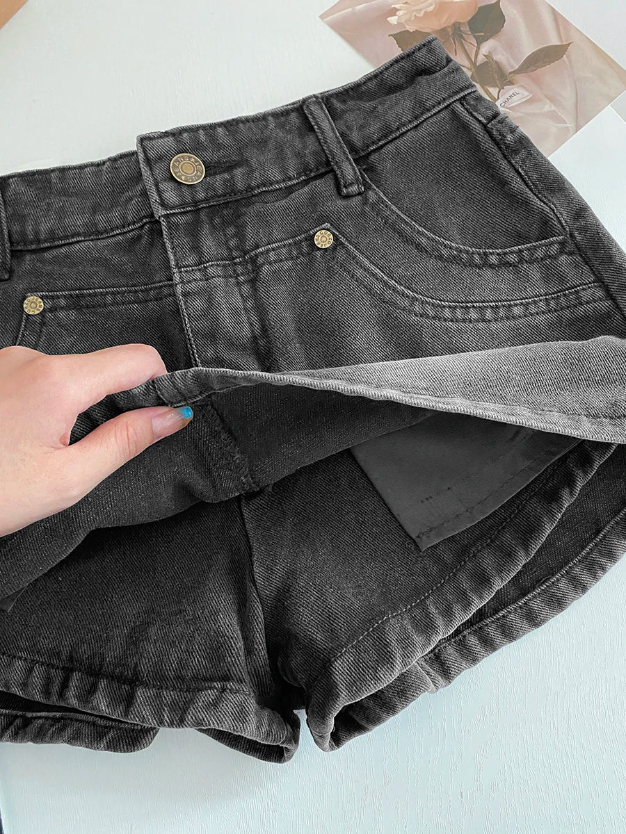 Women Gothic A-line Denim Skirt Elegant Harajuku Y2k Mini Jean Shorts Skirts Aesthetic Vintage Cowboy Skirt 2000s Clothes Summer