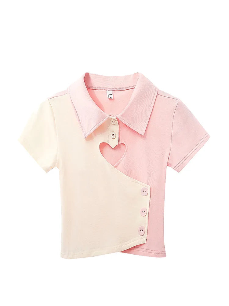 2022 Women T Shirts 90s Girls Sexy Heart Hollow Out Crop Top Aesthetic Casual Vintage Short Sleeve Tee Top Summer Streetwear Y2K