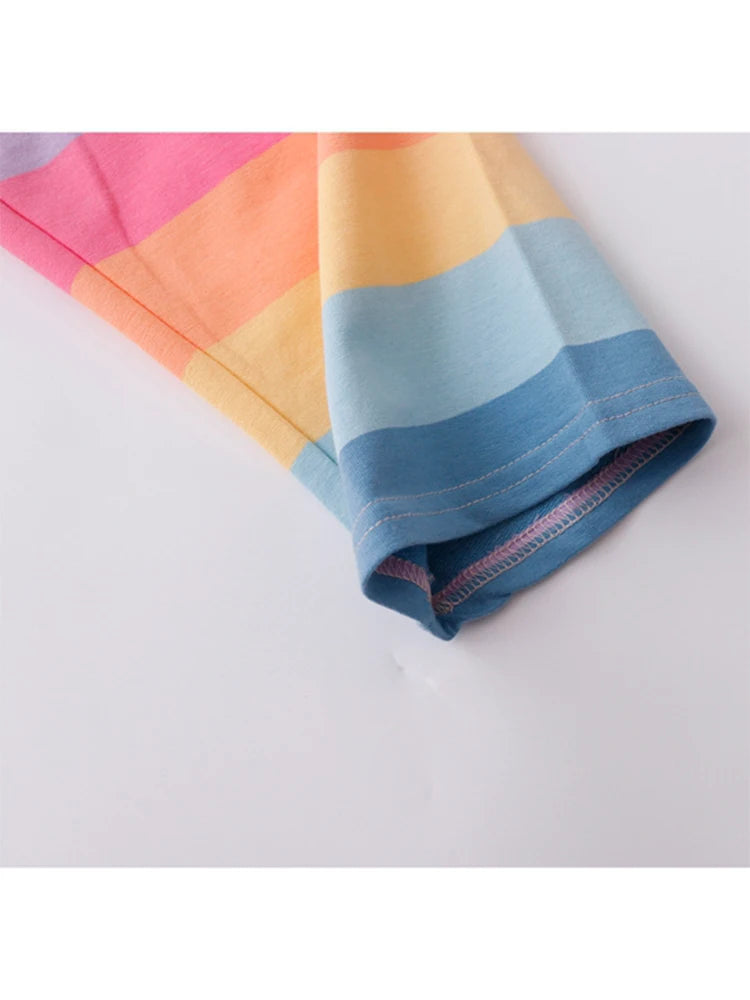 Women's Rainbow Striped T-shirt Harajuku Korean Y2k Tee Top Vintage 90s Aesthetic Long Sleeve T-shirt 2000s Fashion Clothes 2024