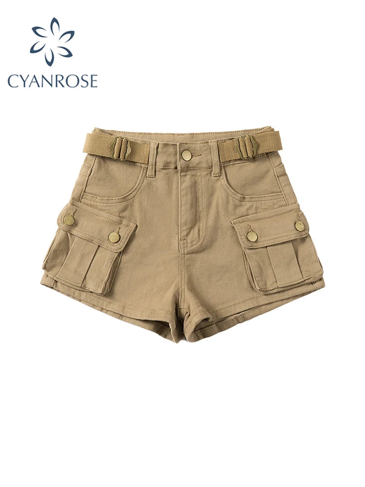 Vintage Women's Denim Shorts Hight Waisted Pockets Khaki Y2k Casual Jeans Cargo Pants Gothic Black Short Jeans 2023 Summer New