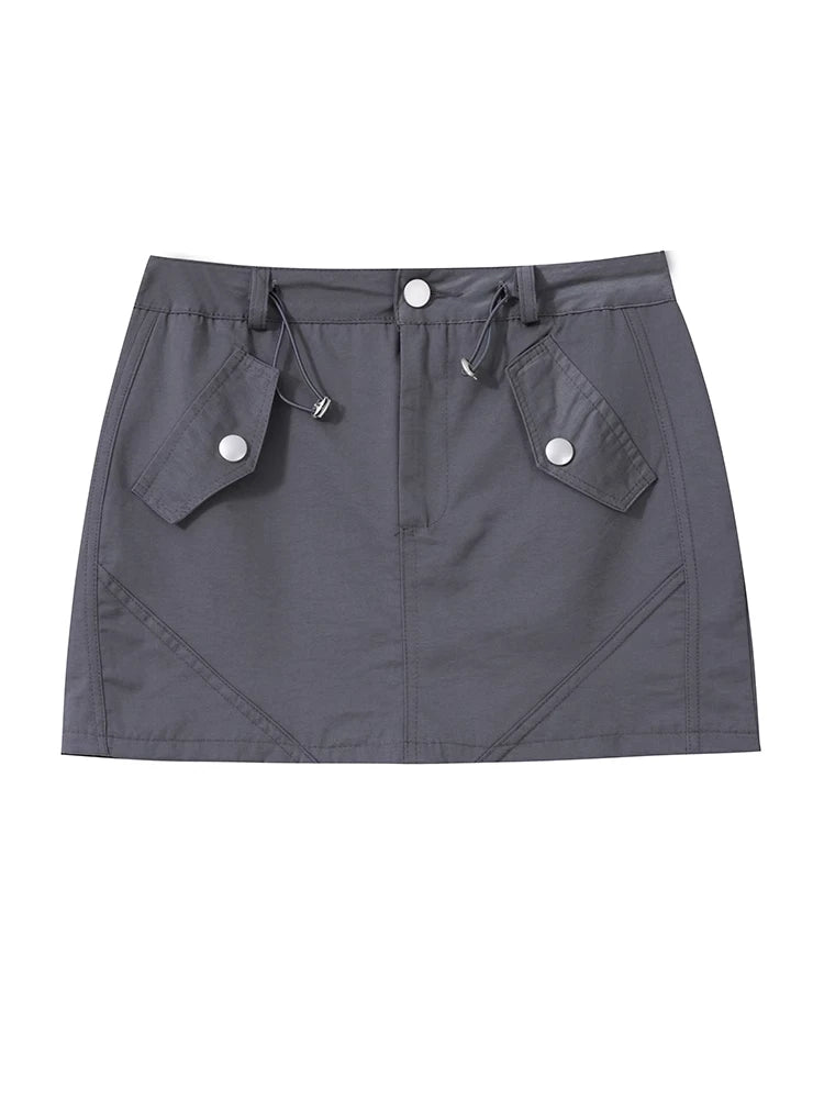 Women's Grey A-line Cargo Skirt Vintage Y2k 90s Aesthetic Skirt Harajuku Korean Elegant Skirts 2000s Fashion Clothes 2024 Summer