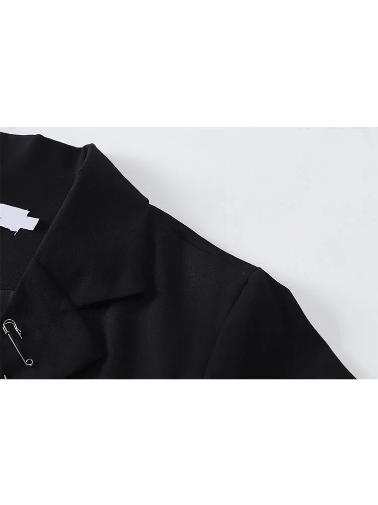 Gothic Punk Cardigan Black Blazer Jacket Coat Women 2022 Summer Short Sleeve High Street Fashion Outerwear Loose Chain Goth Tops