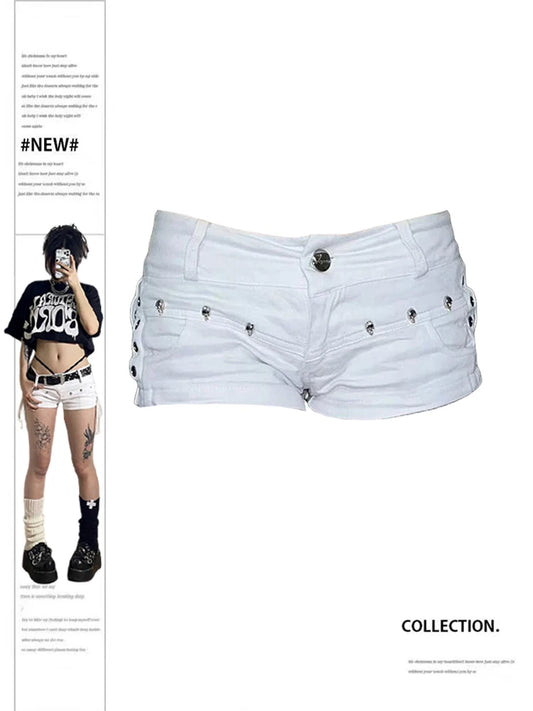 Women White Denim Shorts Y2k High Waist Streetwear Aesthetic Vintage Mini Jeans Shorts Harajuku Korean Summer 2000s Clothes 2024