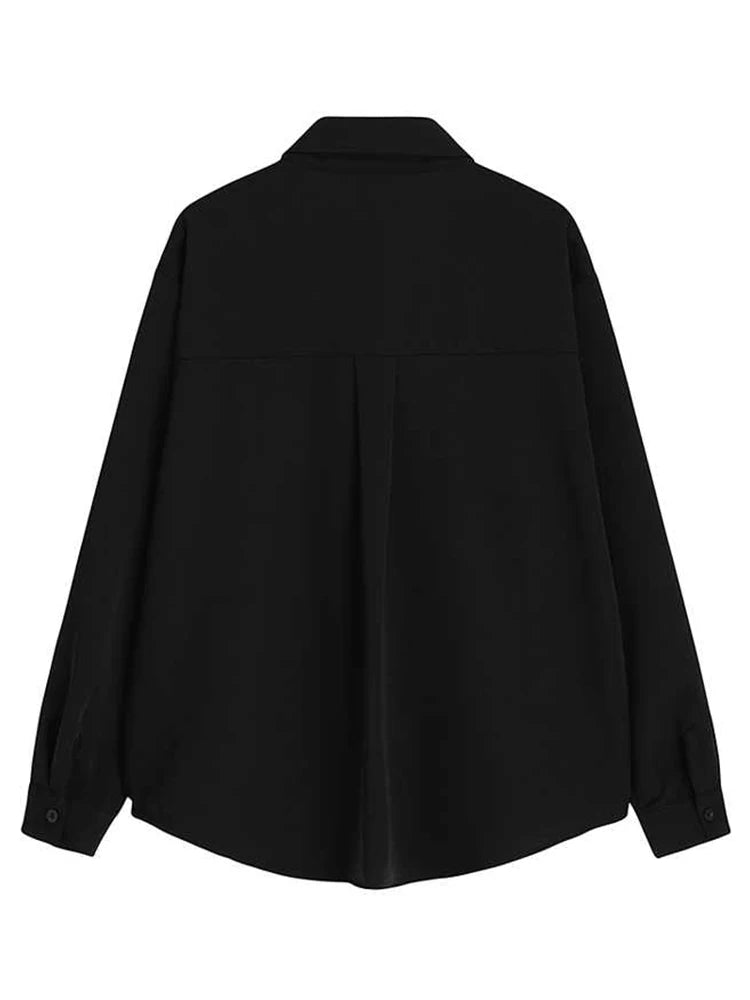 2025 Spring Gothic Punk Women's Blouses Long Sleeve Black Vintage High Street Harajuku Oversize Shirt Female Cardigan Tops