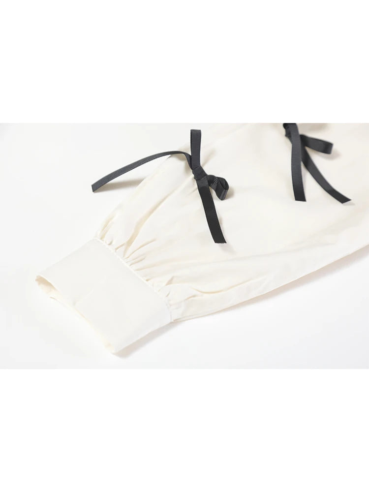 Women's Y2K Vintage Korean Harajuku Patchwork Blouse - Long Sleeve Bow Detail 2025 Retro Elegant Top