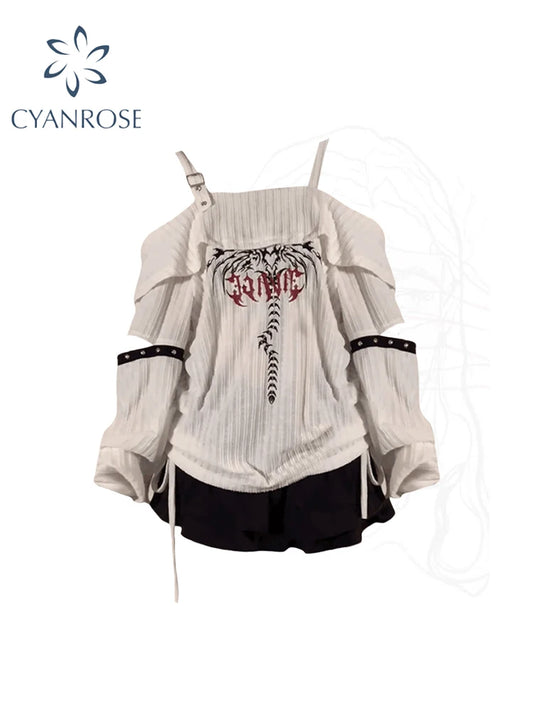 Women Print Pullover Knitted Sweater Harajuku Korean Y2k Long Sleeves Oversize Sweaters Jumper Vintage 2000s Clothes 2024 Autumn