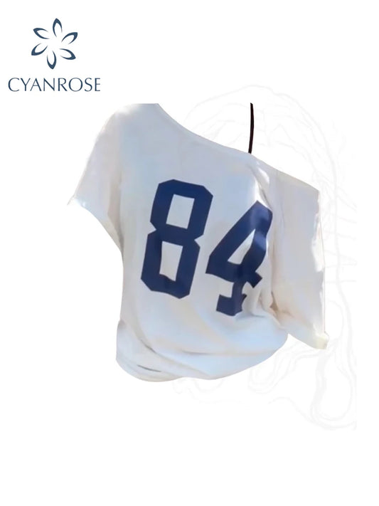 Women's White Print T-shirt Harajuku Korean Y2k Oversize Tee Top Vintage 90s Aesthetic Short Sleeve T-shirt 2000s Clothes Summer