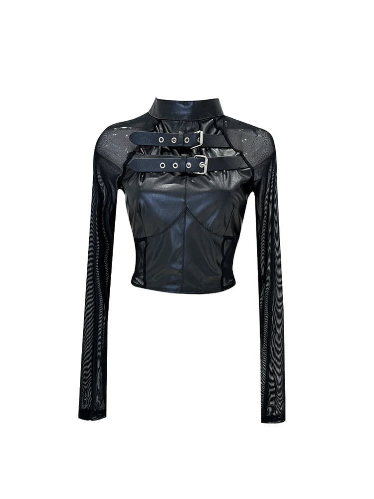 2023 Women Patchwork Black Gothic T-Shirt Punk Y2k 90s Fashion Long Sleeve Tee Top Korean Vintage Harajuku Grunge Funny T-Shirts