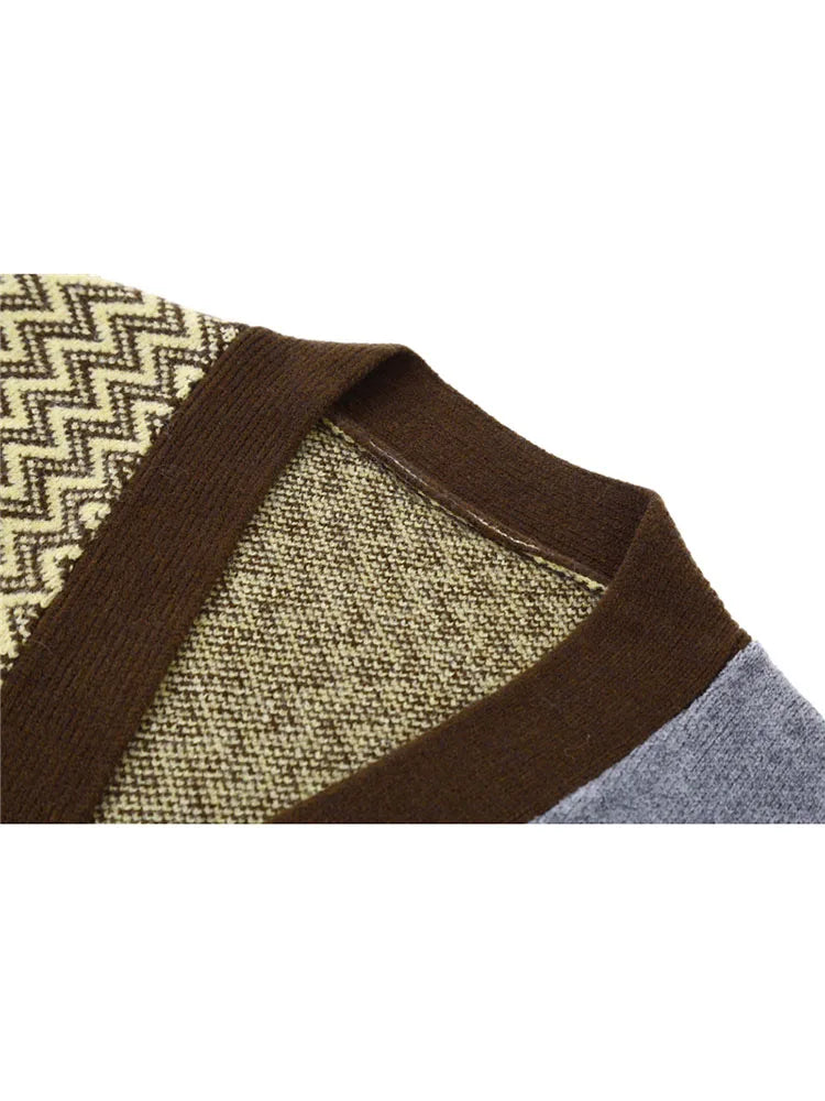 Vintage Knitted Cardigan Sweater Women Patchwork Denim Coat V Neck Long Sleeve Knitwear Casual Loose Outwear Female Tops