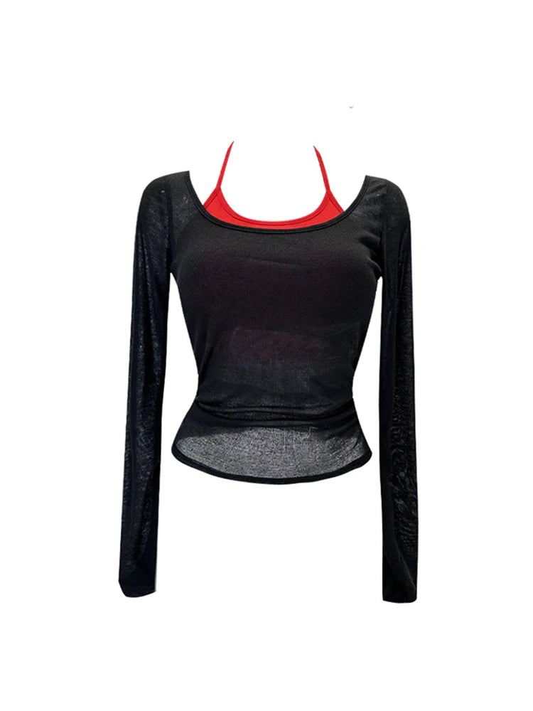 Women's Apricot T-shirt Harajuku Korean Y2k Tee Top 2000s 90s Aesthetic Fashion Vintage Long Sleeves T-shirt Autumn 2023 Clothes