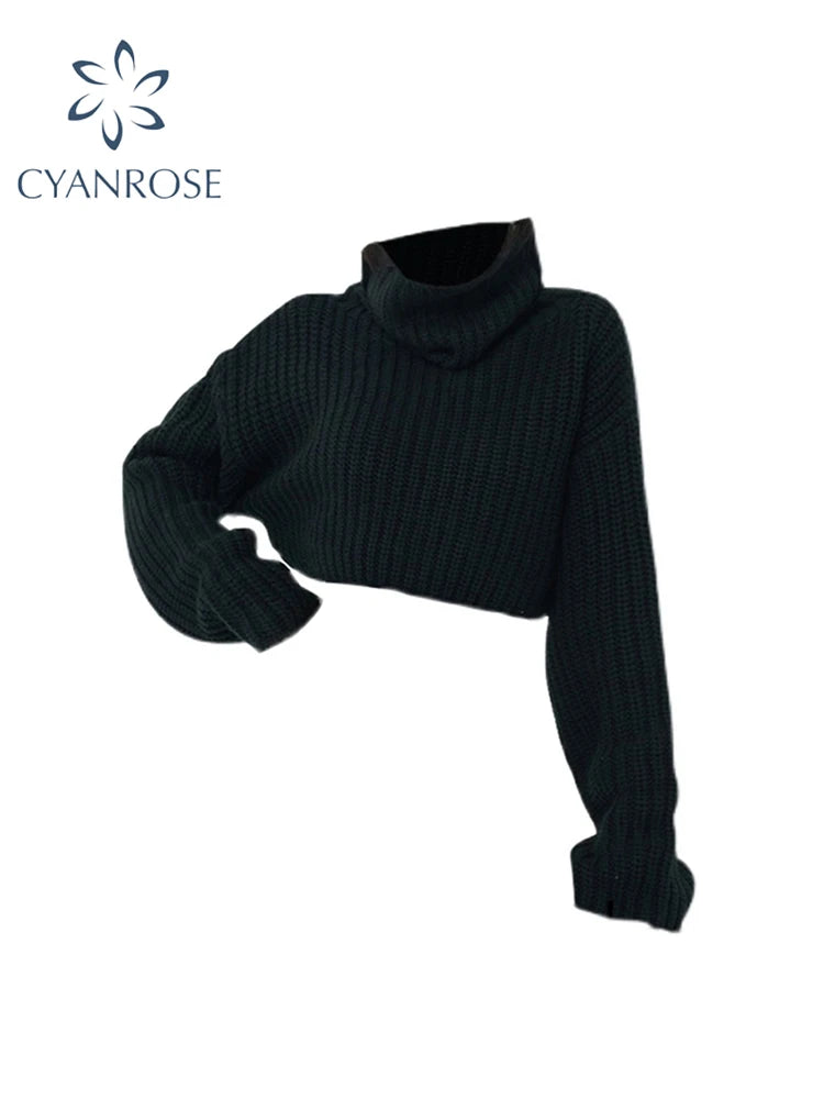 Women's Black Gothic Vintage Pullover Knit Sweater Y2k Aesthetic Harajuku Elegant Turtleneck Long Sleeves Sweaters 2000s Clothes