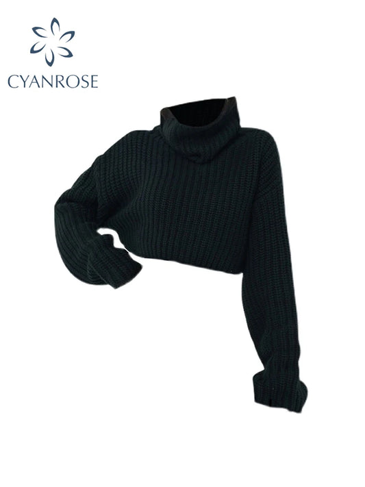 Women's Black Gothic Vintage Pullover Knit Sweater Y2k Aesthetic Harajuku Elegant Turtleneck Long Sleeves Sweaters 2000s Clothes